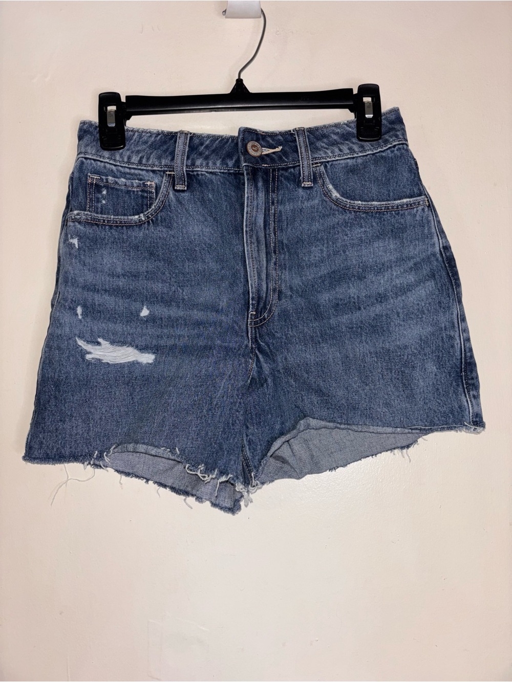 Hollister Distressed High-Rise Denim Shorts - Blue